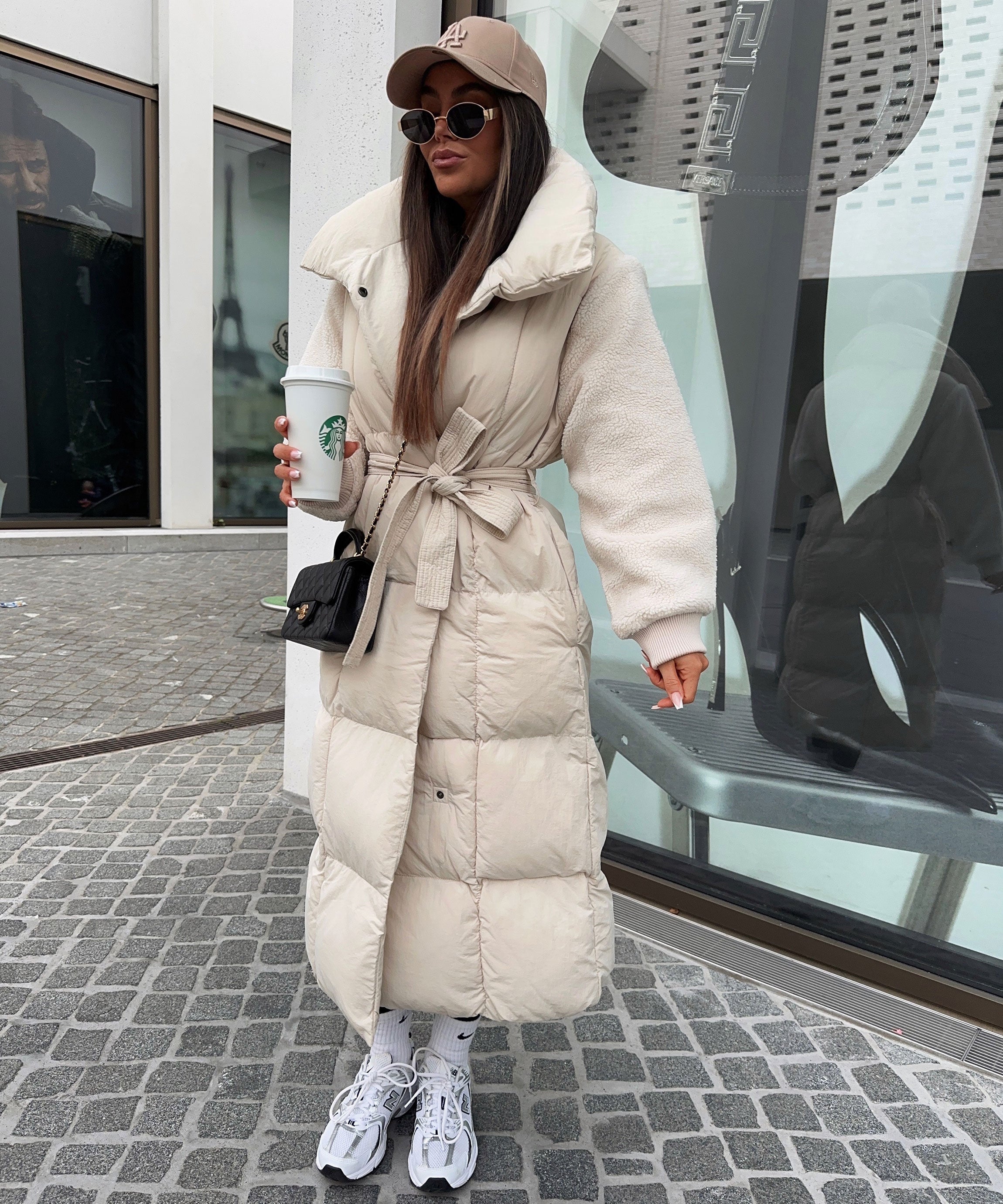 Winterjacke Teddyärmel Beige