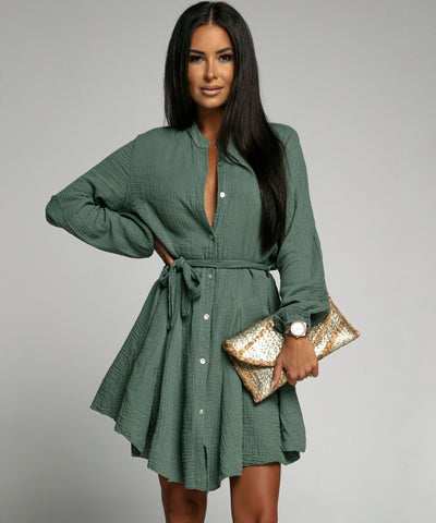Musselin Kleid Daisy Khaki  Ladypolitan - Fashion Onlineshop für Damen   
