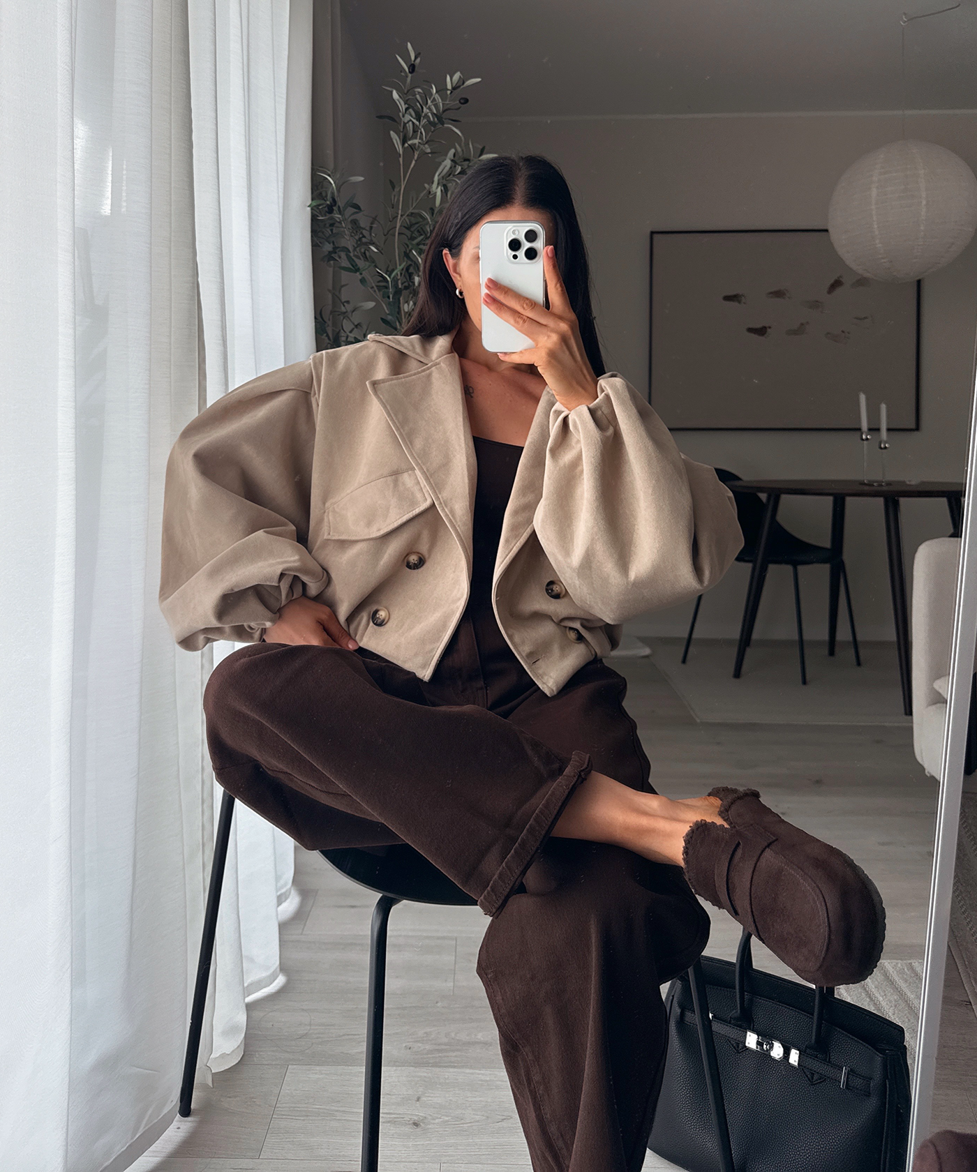 Wildleder Crop Trenchcoat Henna Beige