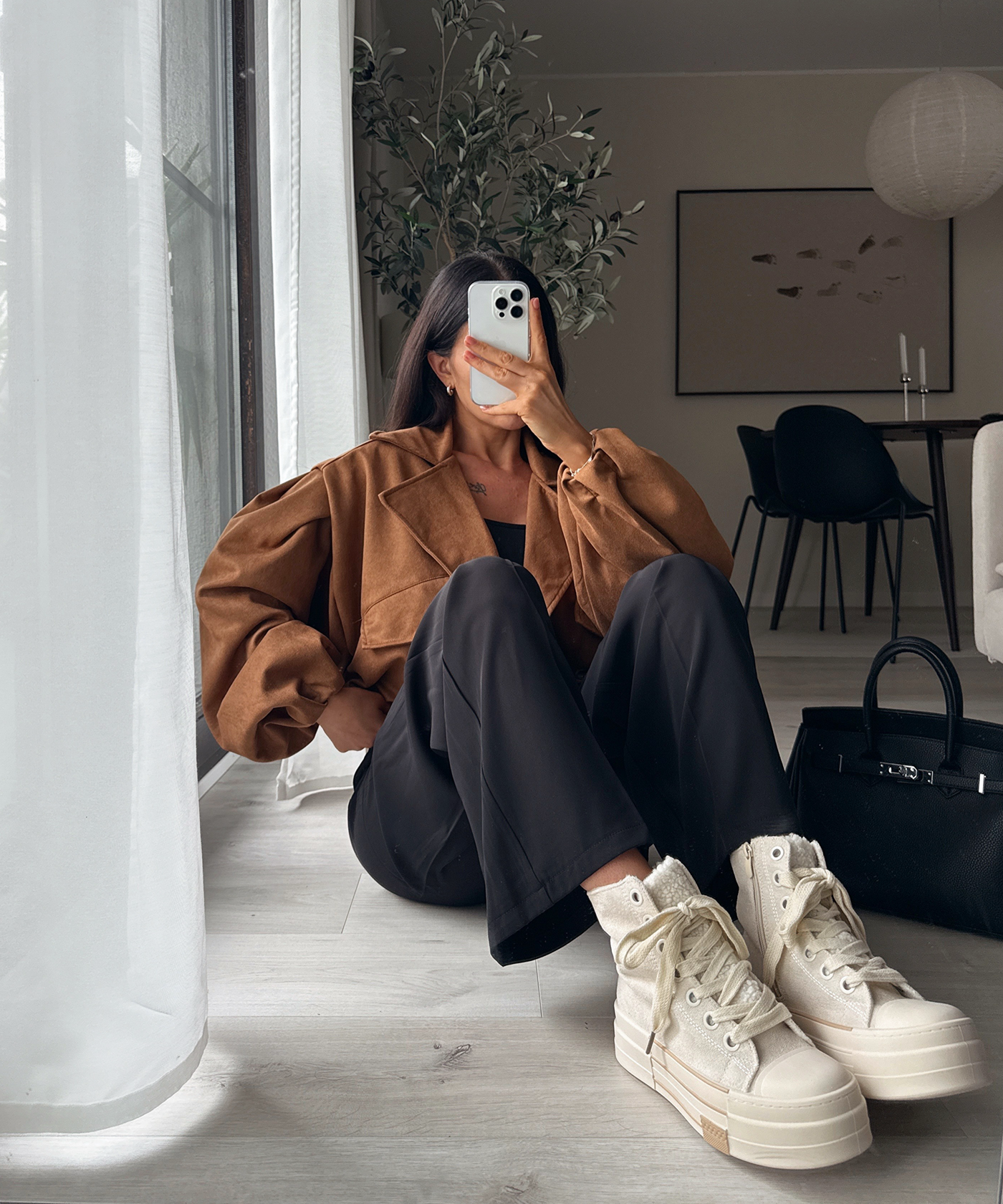 Wildleder Crop Trenchcoat Henna Camel