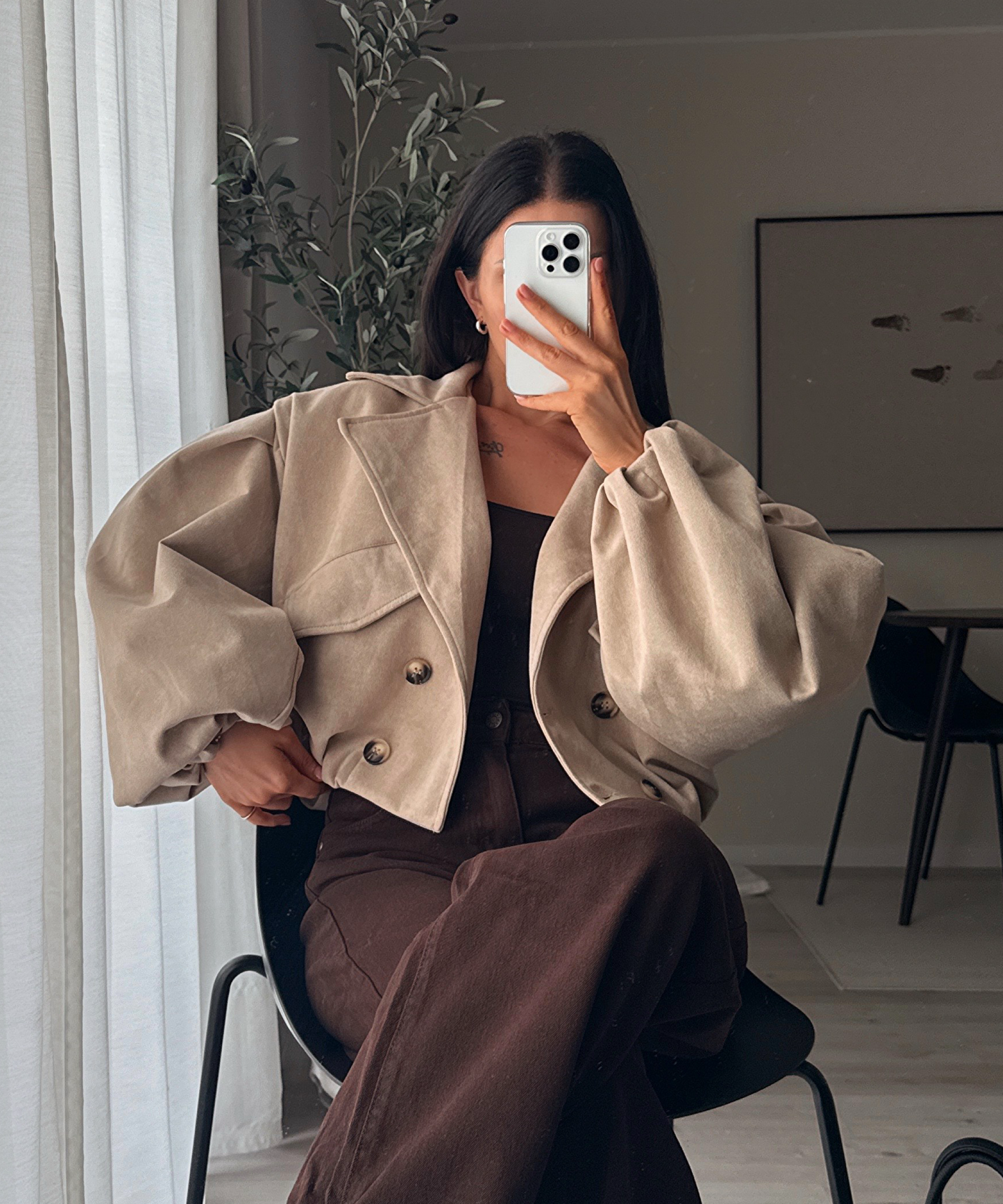 Wildleder Crop Trenchcoat Henna Beige