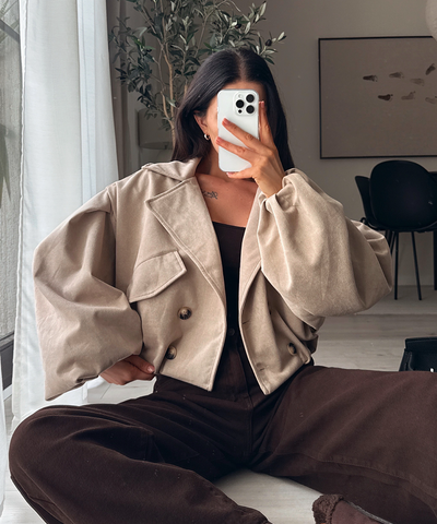 Wildleder Crop Trenchcoat Henna Beige