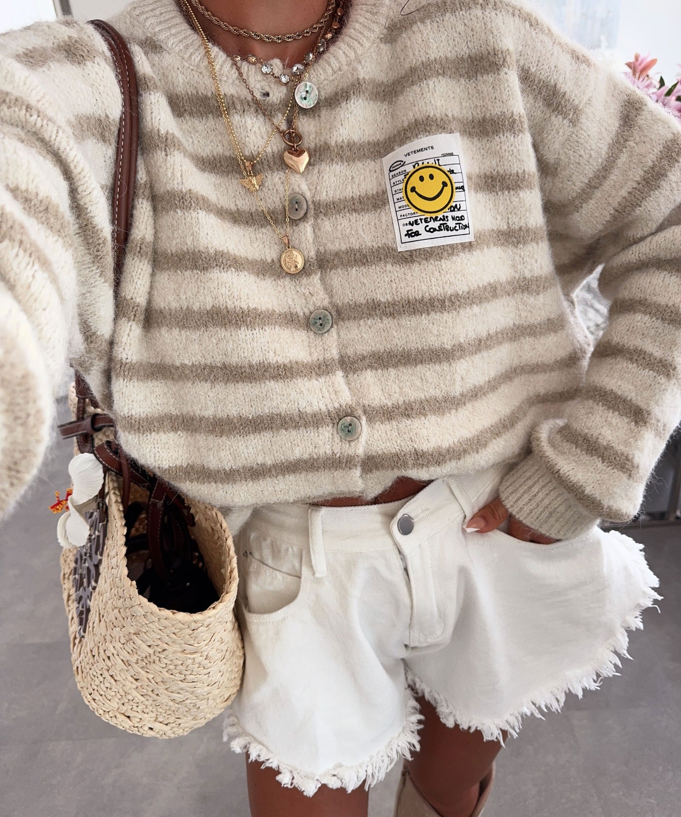 Cardigan Smiley Streifen Beige Ladypolitan ♡