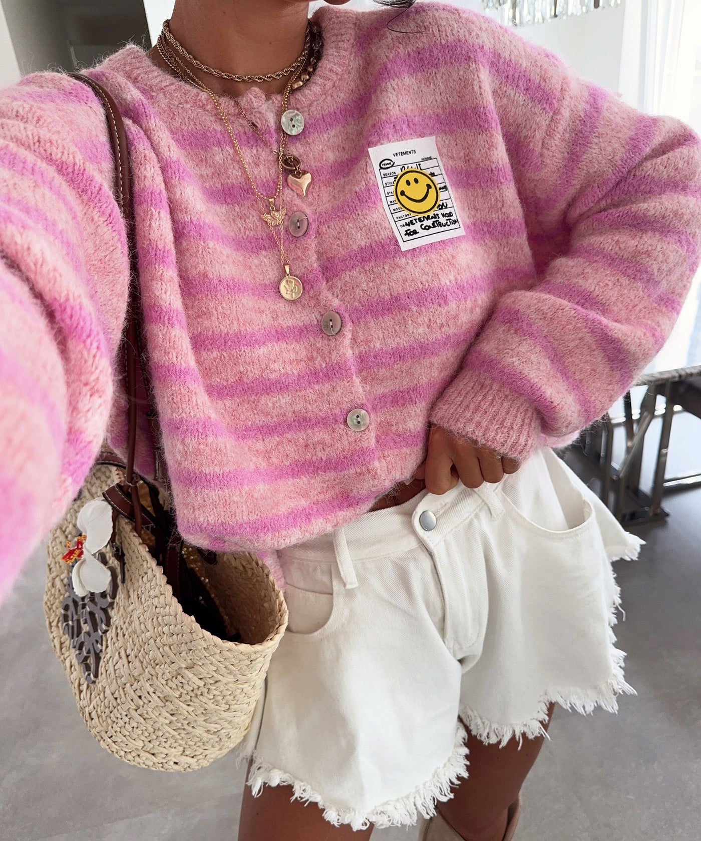 Cardigan Smiley Streifen Rosa Pink Ladypolitan ♡