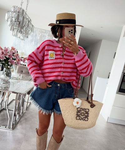 Cardigan Smiley Streifen Pink Rot Ladypolitan ♡