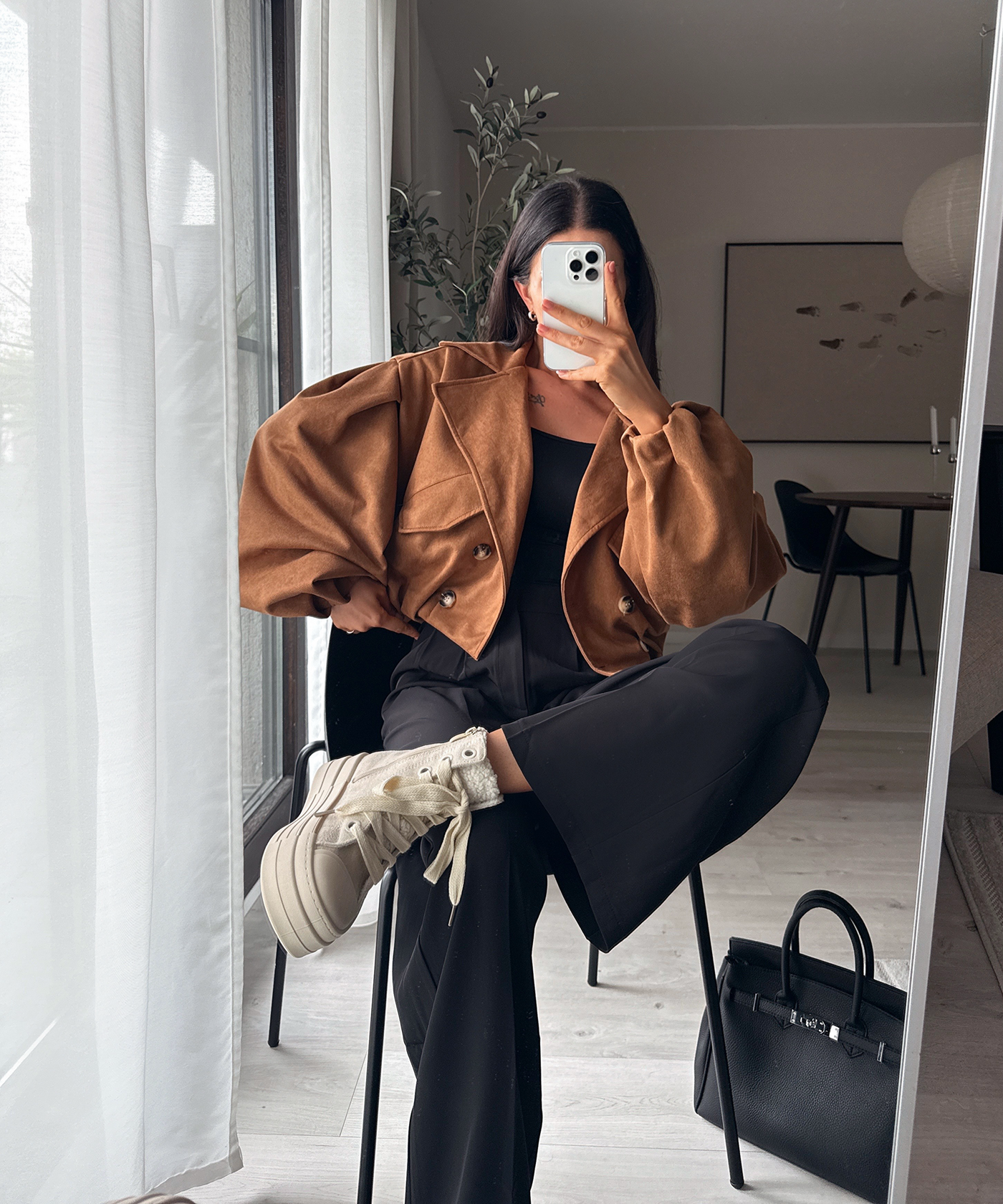 Wildleder Crop Trenchcoat Henna Camel