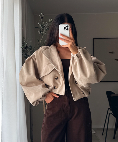 Wildleder Crop Trenchcoat Henna Beige