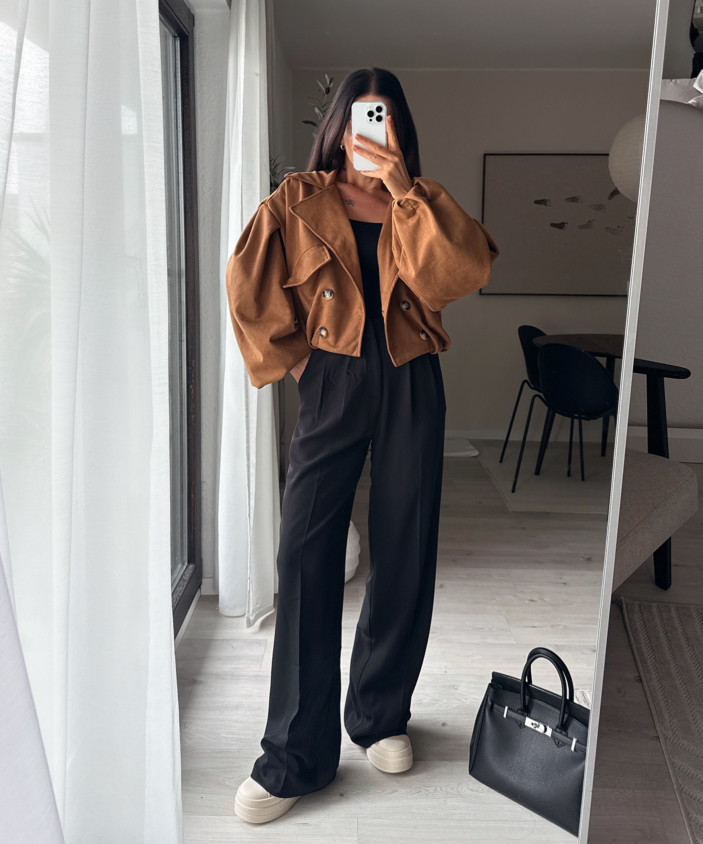 Wildleder Crop Trenchcoat Henna Camel