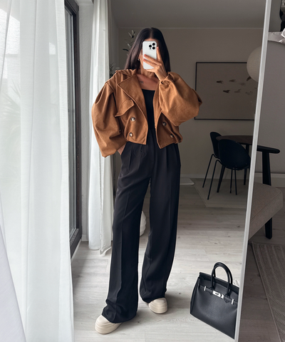 Wildleder Crop Trenchcoat Henna Camel