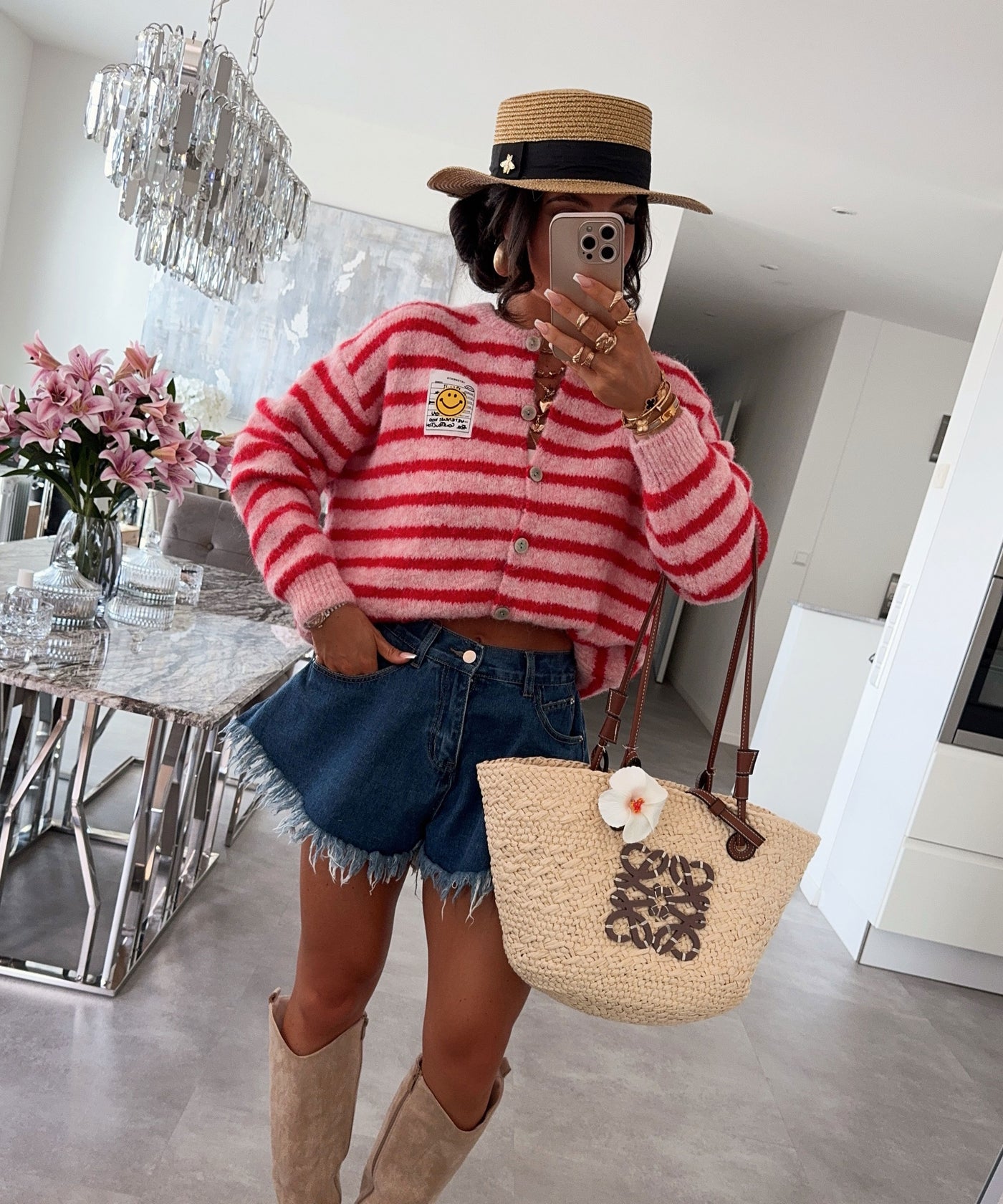 Cardigan Smiley Streifen Rosa Rot Ladypolitan ♡