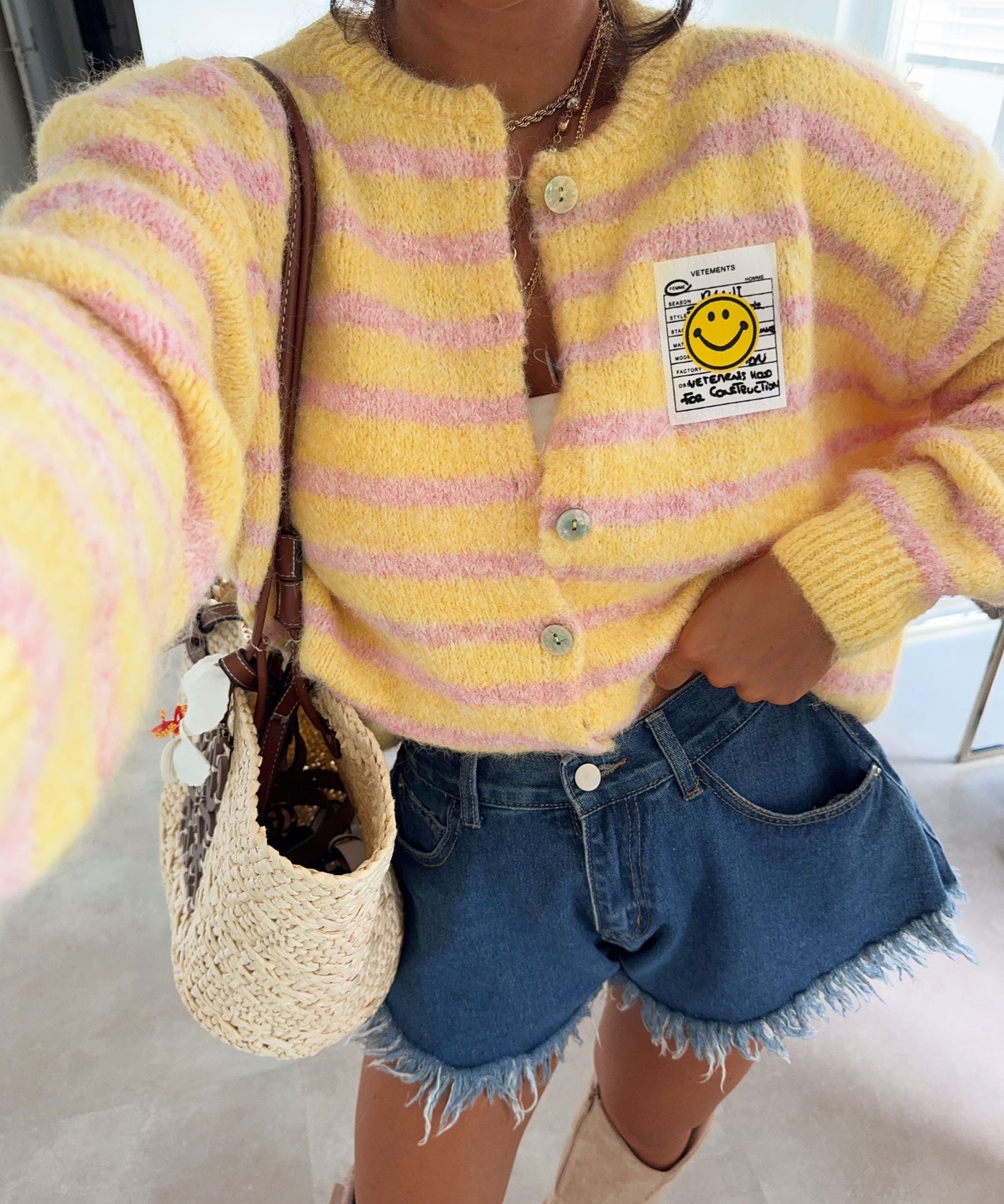 Cardigan Smiley Streifen Gelb Rosa Ladypolitan ♡
