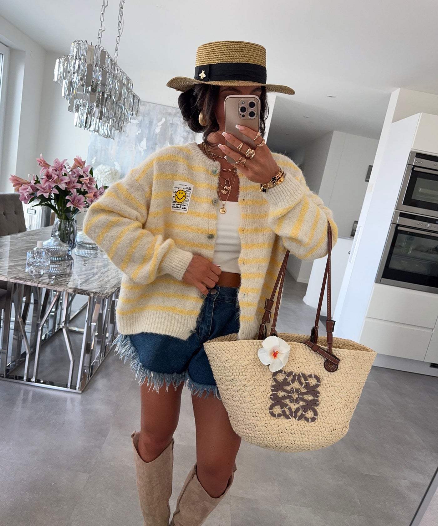 Cardigan Smiley Streifen Beige Gelb Ladypolitan ♡