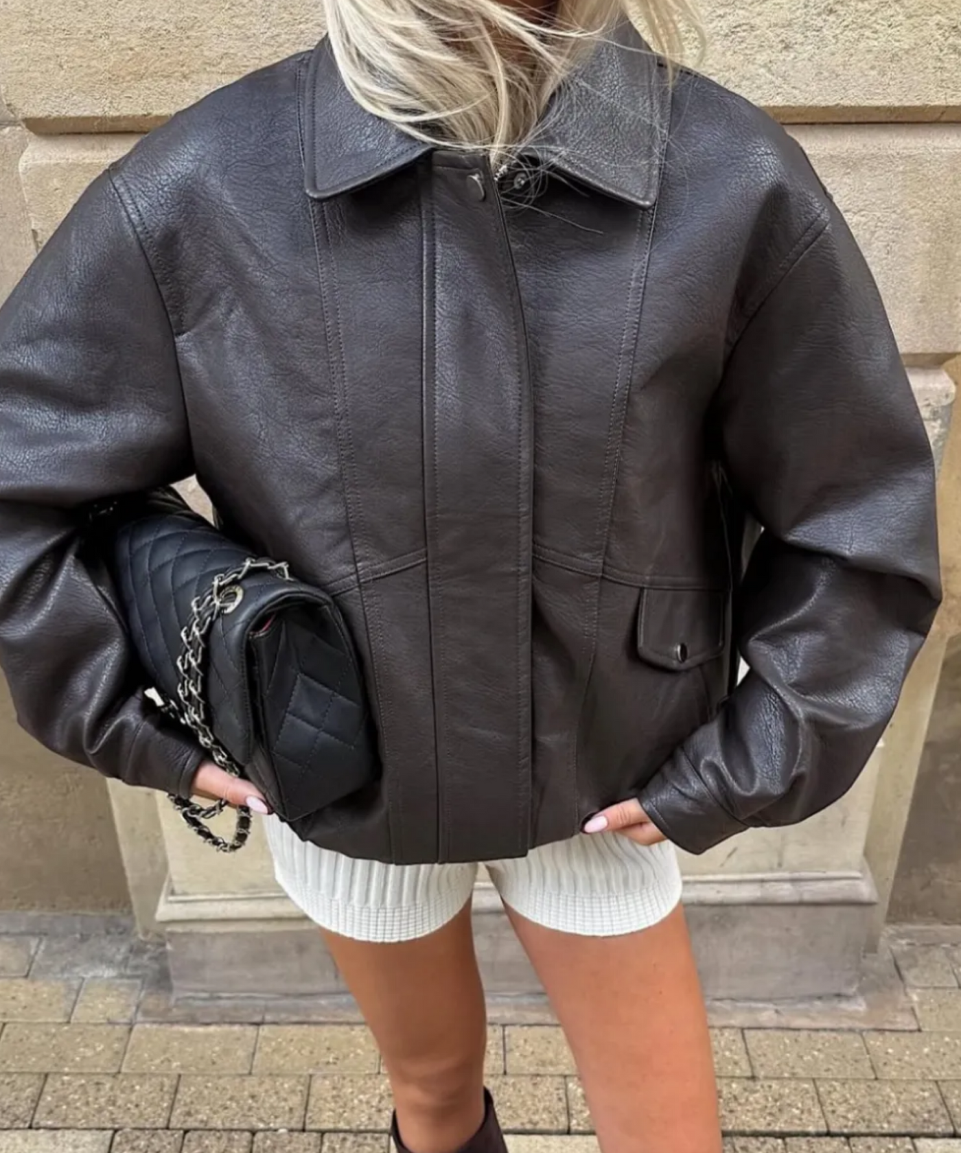 Oversize Lederjacke Hana Braun