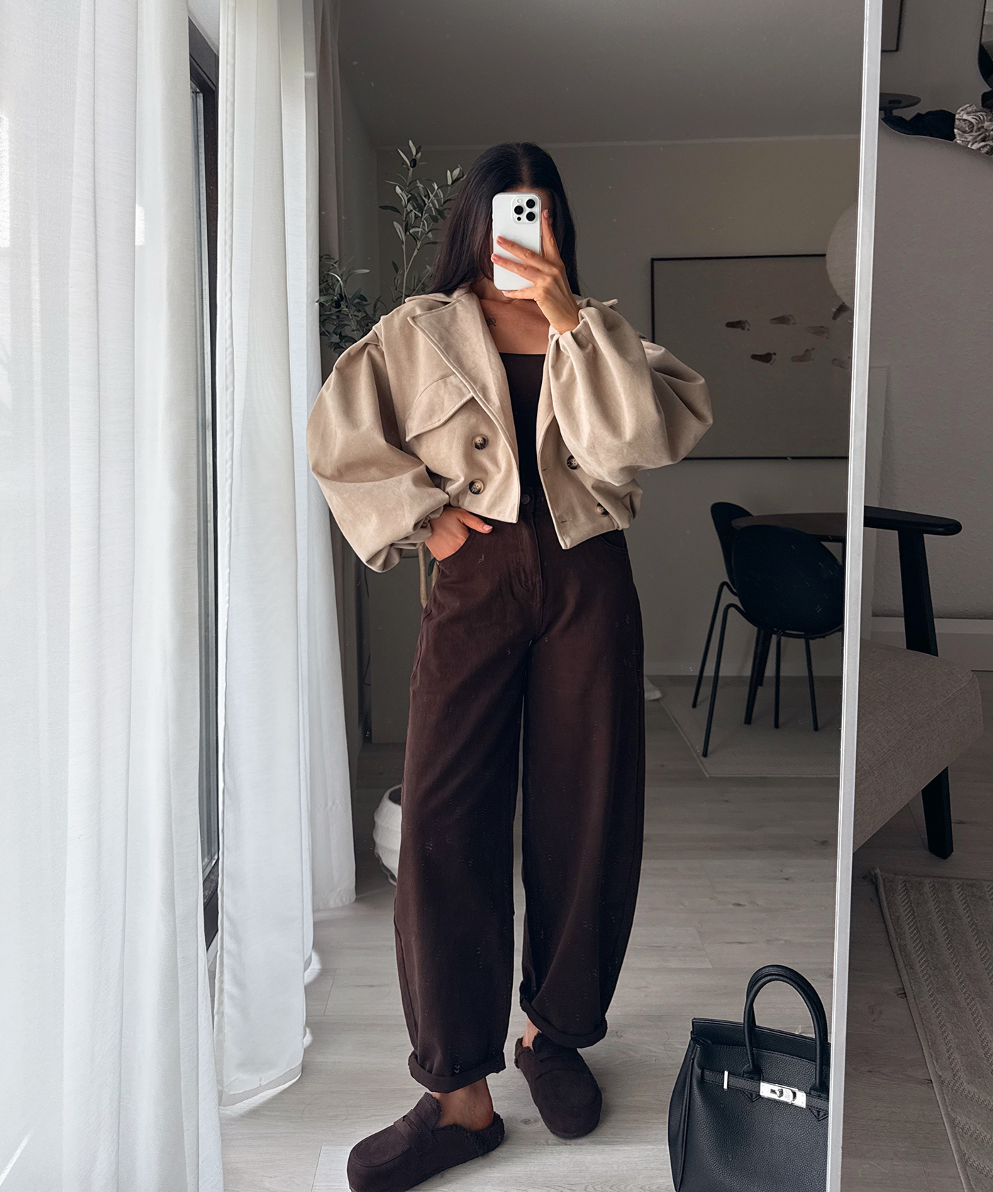 Wildleder Crop Trenchcoat Henna Beige