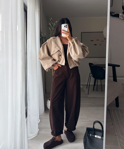 Wildleder Crop Trenchcoat Henna Beige
