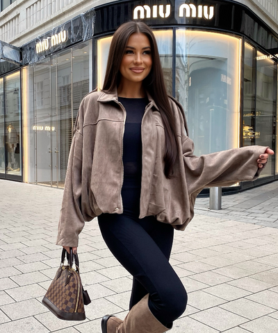 Wildlederoptik Jacke Linu Taupe Ladypolitan ♡