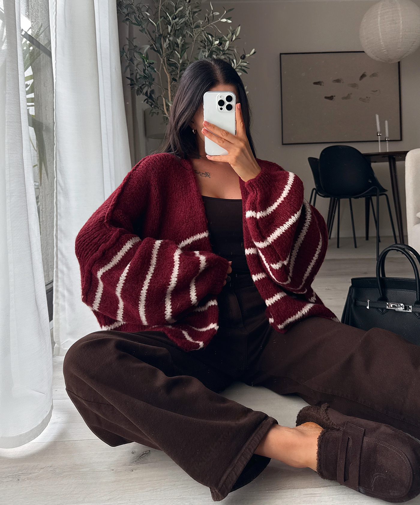 Cardigan Ray gestreift Weinrot