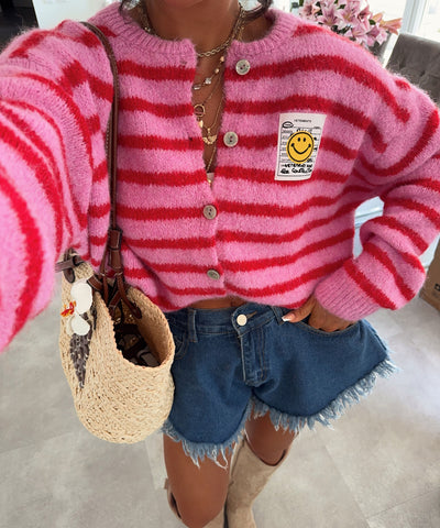 Cardigan Smiley Streifen Pink Rot Ladypolitan ♡