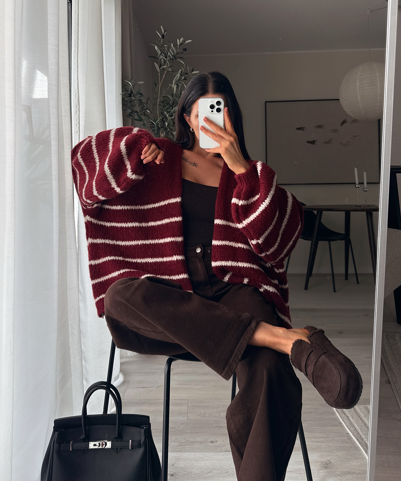 Cardigan Ray gestreift Weinrot