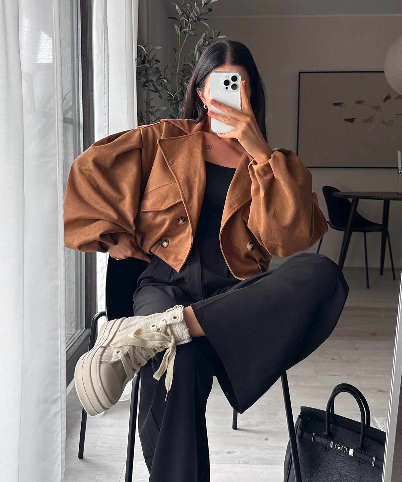 Wildleder Crop Trenchcoat Henna Camel