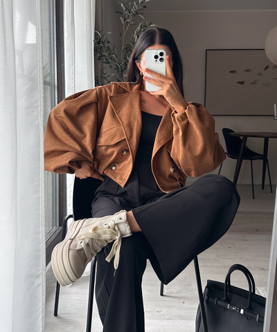 Wildleder Crop Trenchcoat Henna Camel