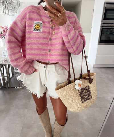 Cardigan Smiley Streifen Rosa Pink Ladypolitan ♡