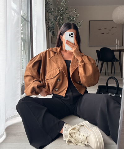 Wildleder Crop Trenchcoat Henna Camel