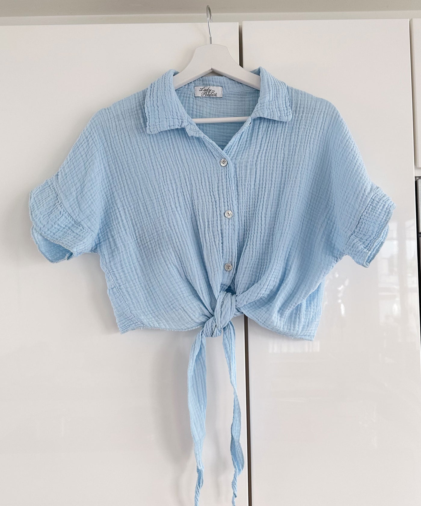 Musselin T-Shirt Knoten Hellblau  Ladypolitan ♡   