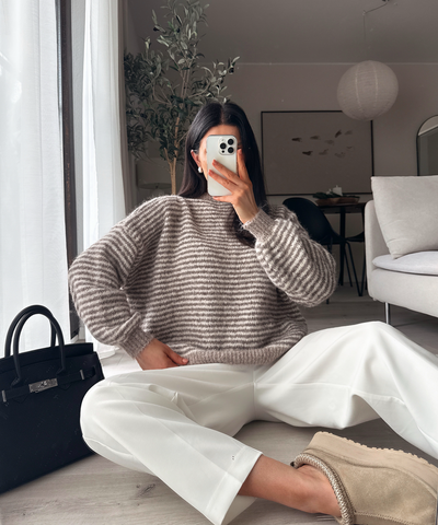 Strickpullover Nero Streifen Taupe Ladypolitan ♡