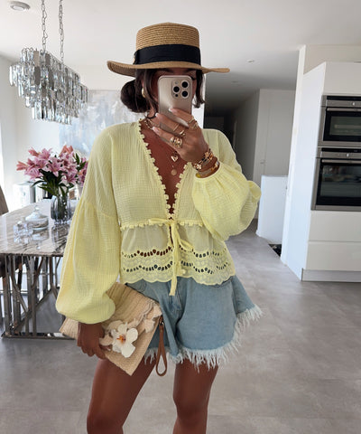 Musselin Bluse Rena Gelb Ladypolitan ♡