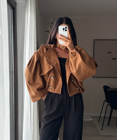 Wildleder Crop Trenchcoat Henna Camel