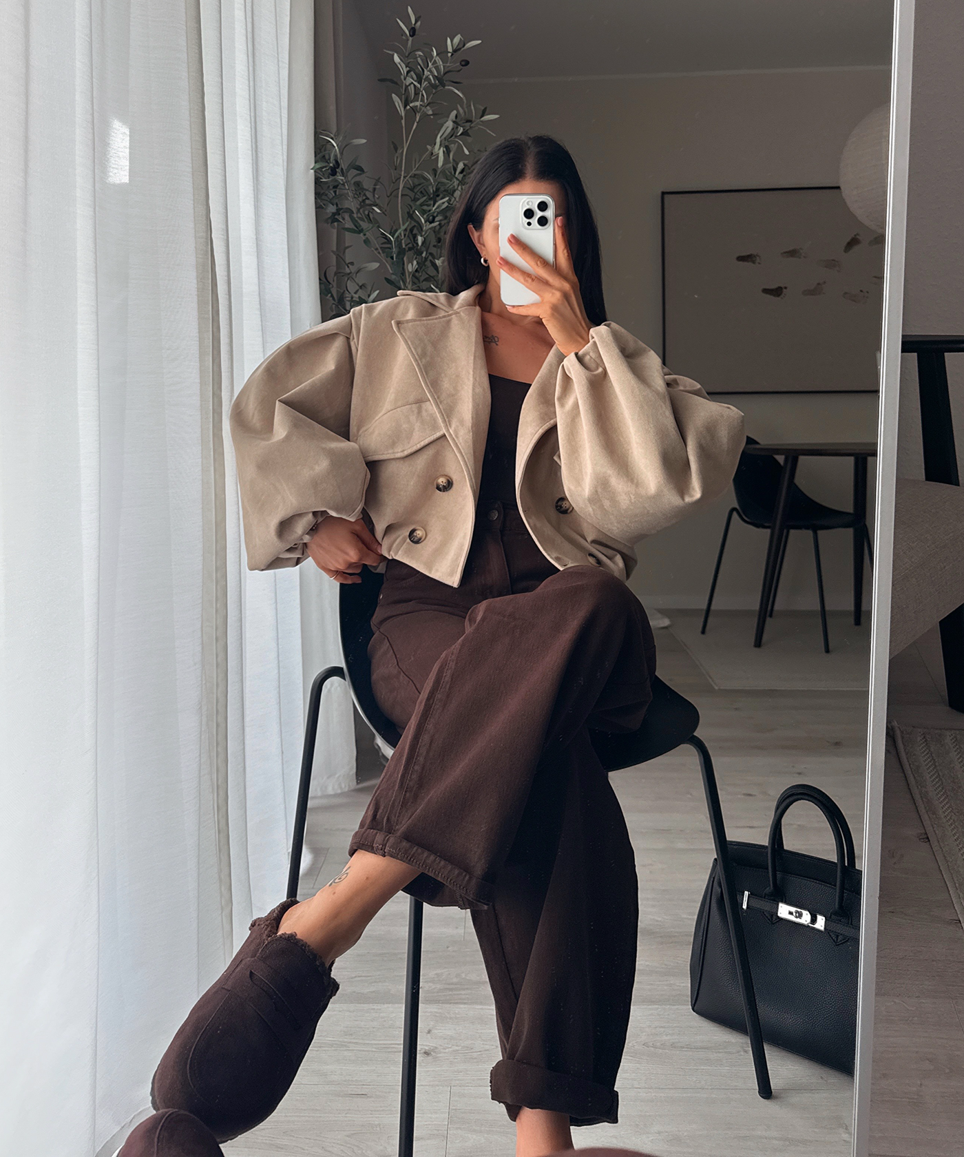 Wildleder Crop Trenchcoat Henna Beige