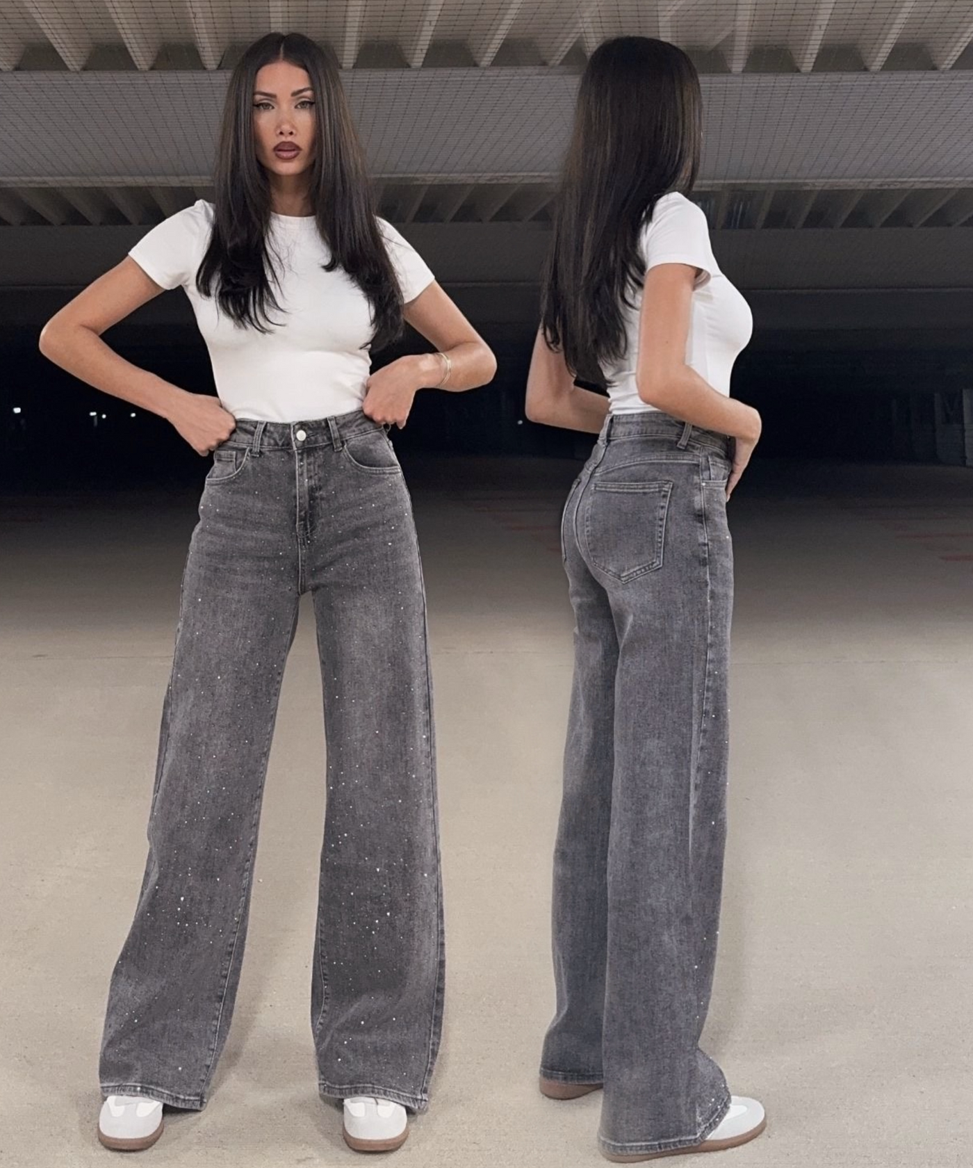 Straight Stretch Jeans Nisa Glitzer Grau