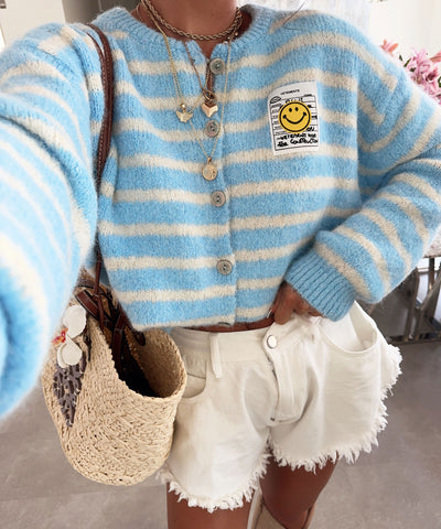 Cardigan Smiley Streifen Hellblau Ladypolitan ♡