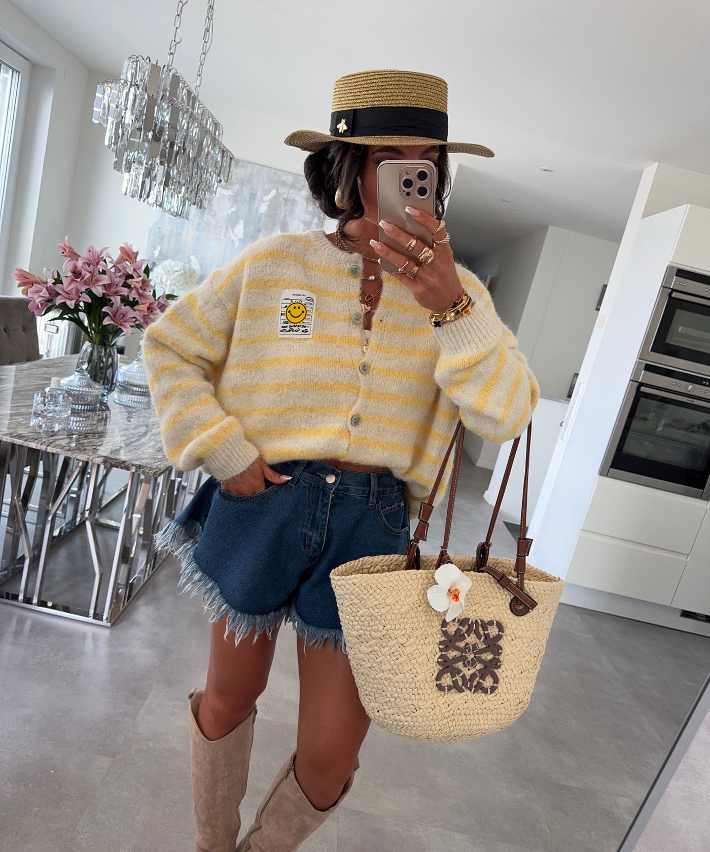 Cardigan Smiley Streifen Beige Gelb Ladypolitan ♡