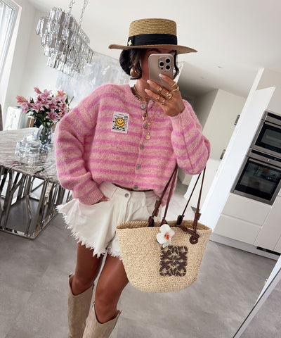 Cardigan Smiley Streifen Rosa Pink Ladypolitan ♡