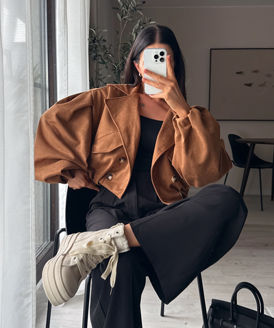 Wildleder Crop Trenchcoat Henna Camel