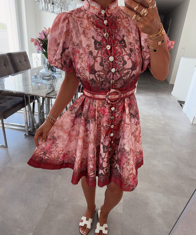 Baumwoll-Leinen-Kleid Sasa Rot Ladypolitan ♡