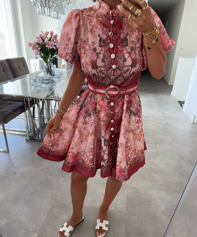 Baumwoll-Leinen-Kleid Sasa Rot Ladypolitan ♡