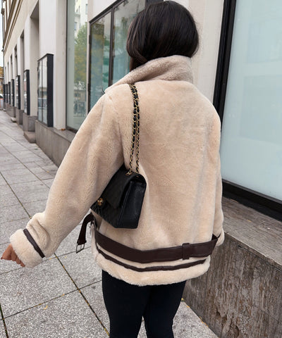 Bikerjacke Lenia mit Kunstfell Beige  Ladypolitan ♡   