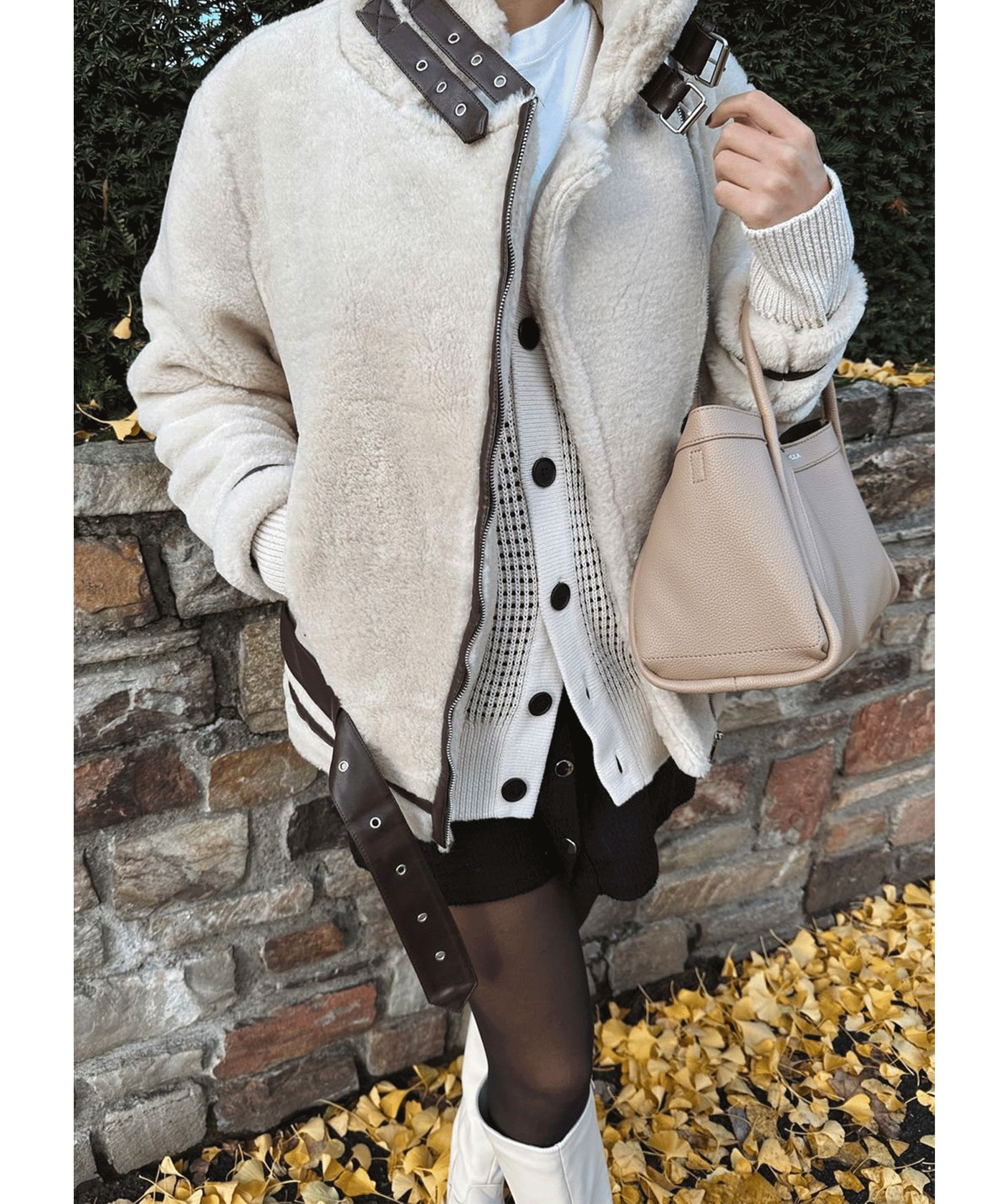 Bikerjacke Lenia mit Kunstfell Beige  Ladypolitan ♡   