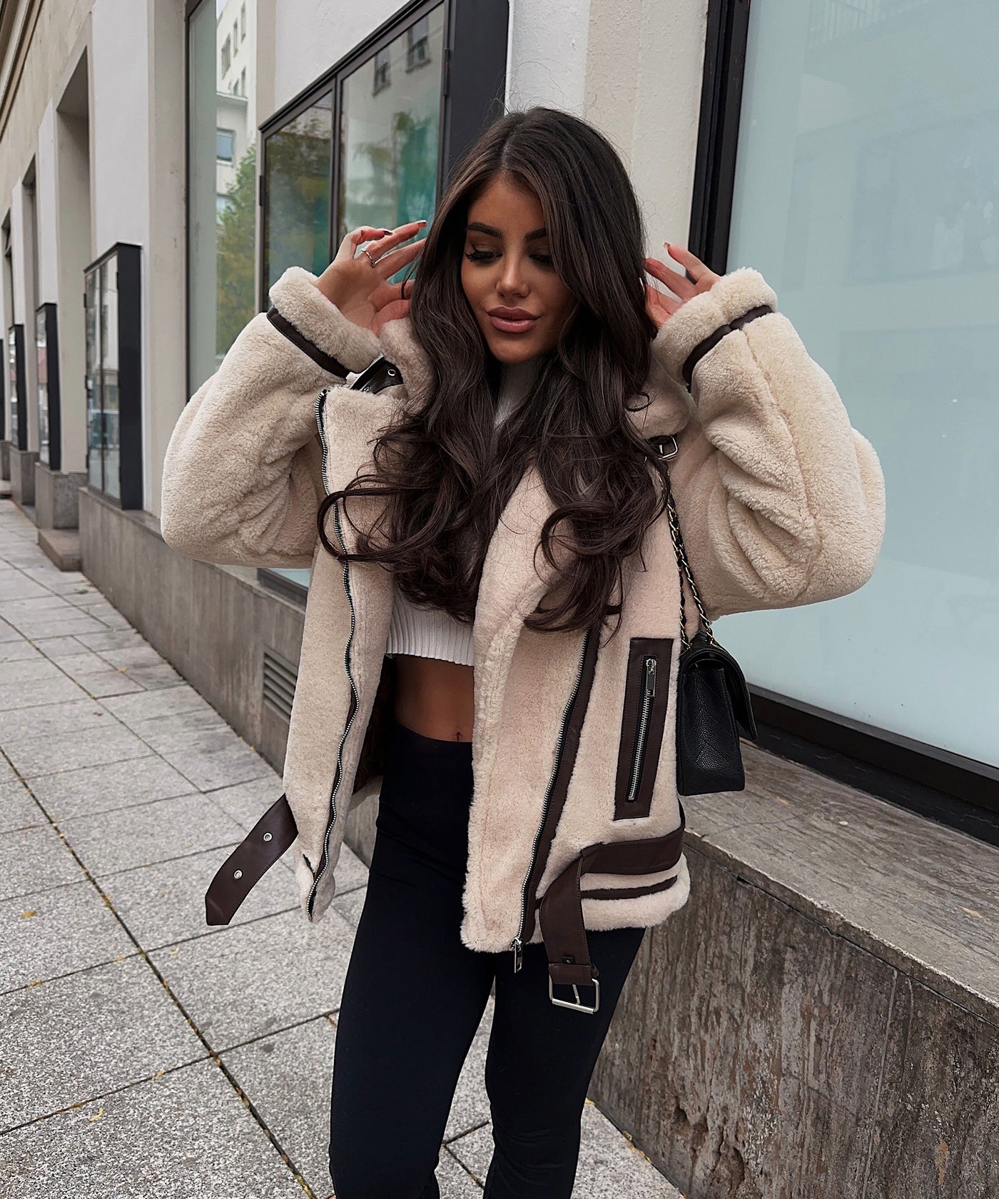 Bikerjacke Lenia mit Kunstfell Beige  Ladypolitan ♡   