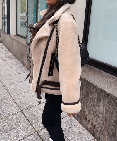 Bikerjacke Lenia mit Kunstfell Beige  Ladypolitan ♡   