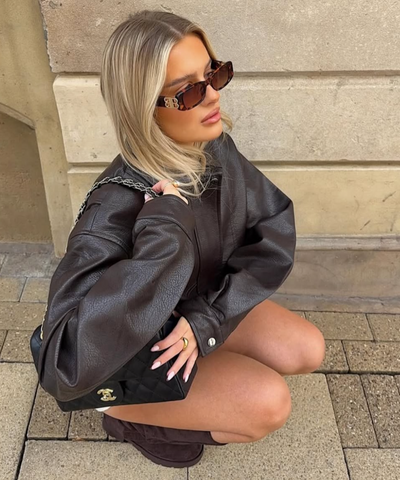 Oversize Lederjacke Hana Braun