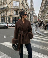 Jacke mit Felldetails Loona Dunkelbraun