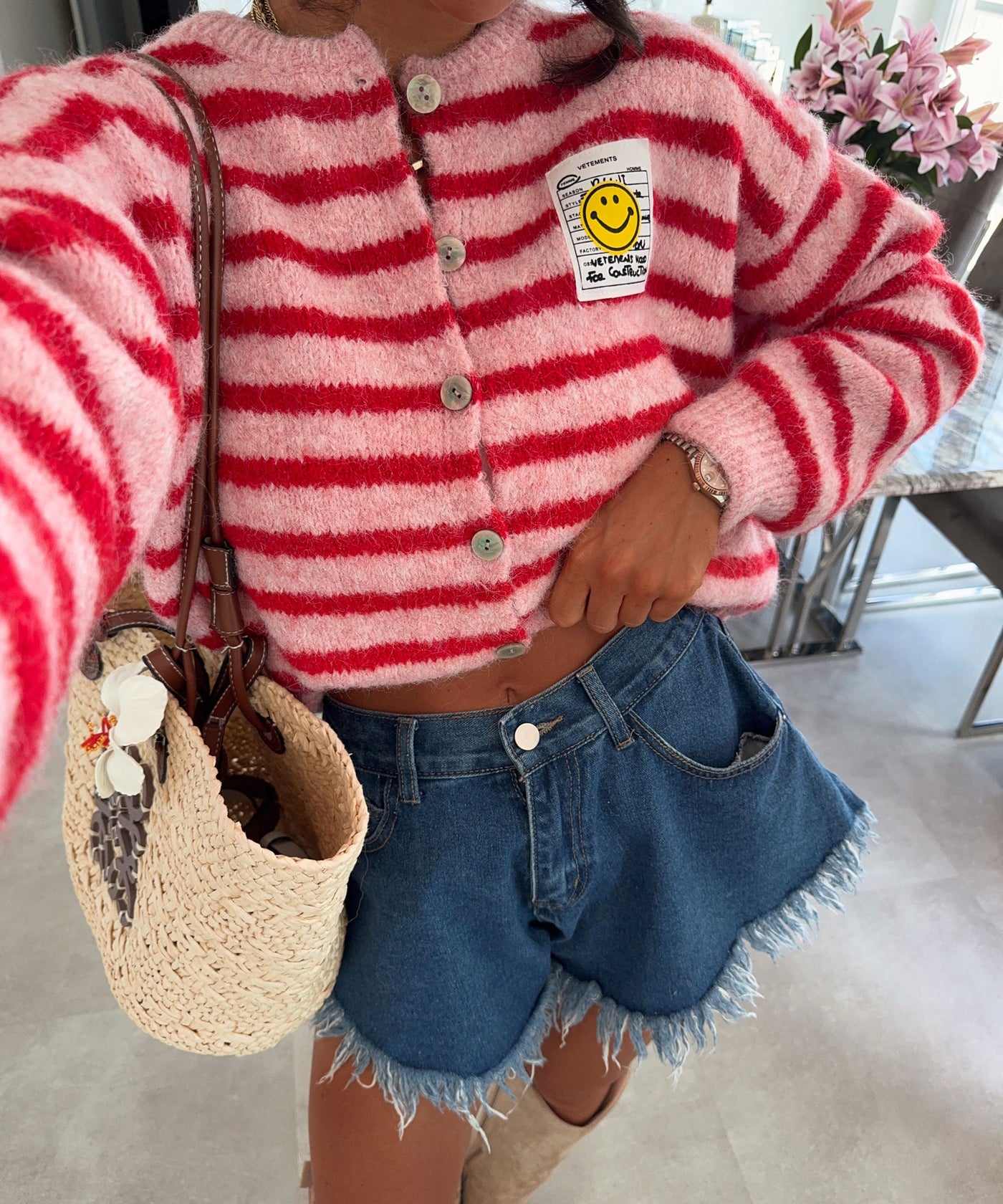 Cardigan Smiley Streifen Rosa Rot Ladypolitan ♡
