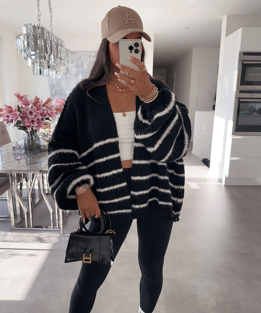 Cardigan Ray gestreift Schwarz Weiß