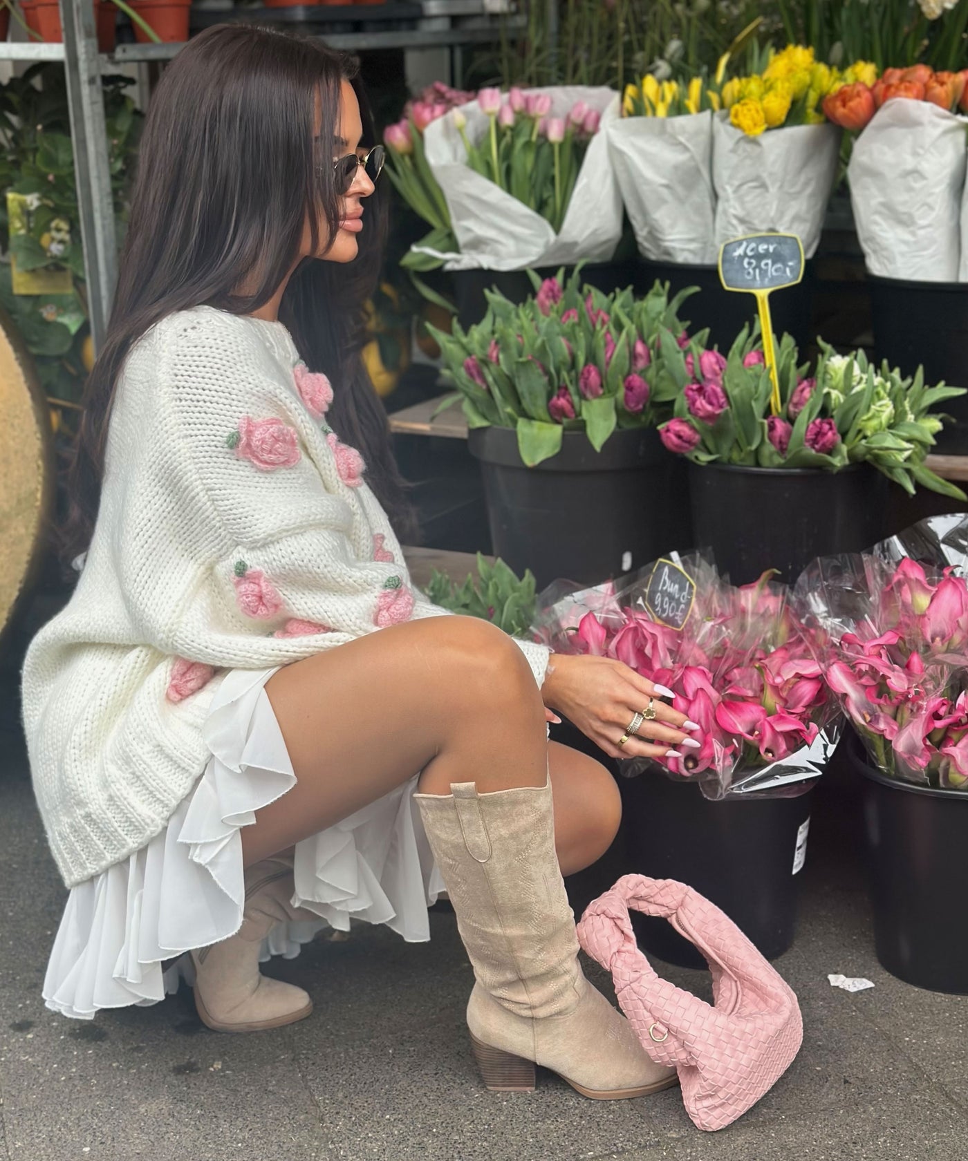 Cowboy Stiefel Selenay Beige Hoch