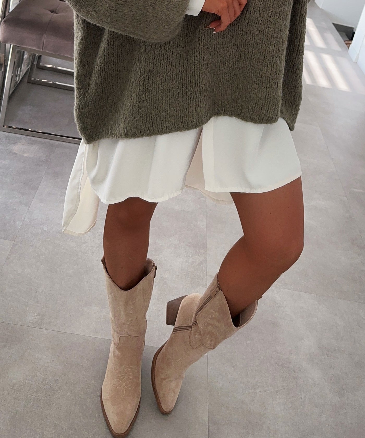 Cowboy Stiefel Selenay Beige Midi  Ladypolitan ♡   