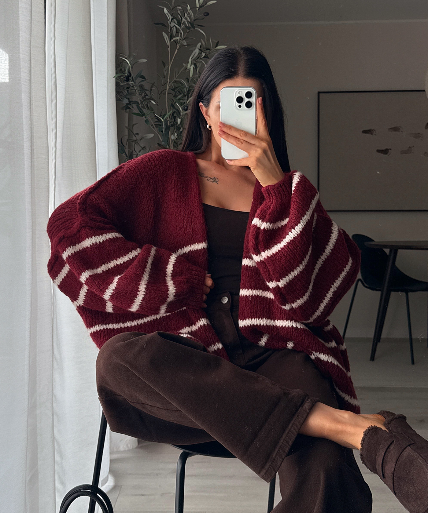 Cardigan Ray gestreift Weinrot